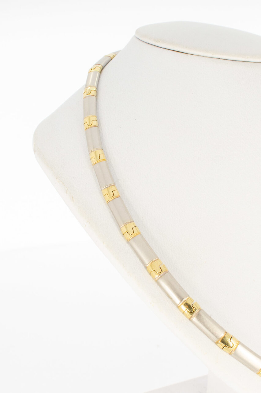 14 Karaat bicolor gouden Staafjes Collier - 43 cm