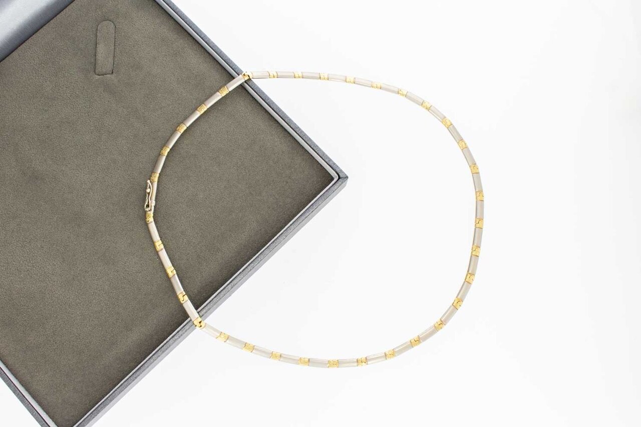 14 Karaat bicolor gouden Staafjes Collier - 43 cm