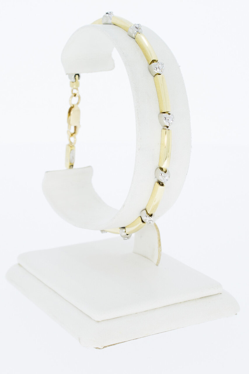18 Karaat bicolor gouden diamant Tennis armband  - 19 cm