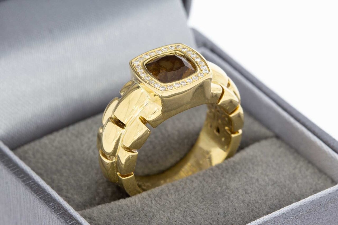 18K gouden Topaas ring met Diamant - 17,8 mm