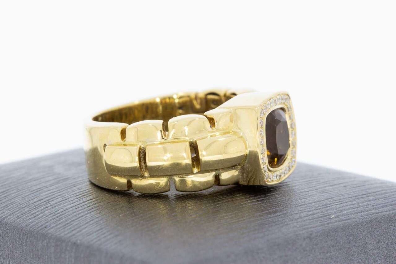 18K gouden Topaas ring met Diamant - 17,8 mm
