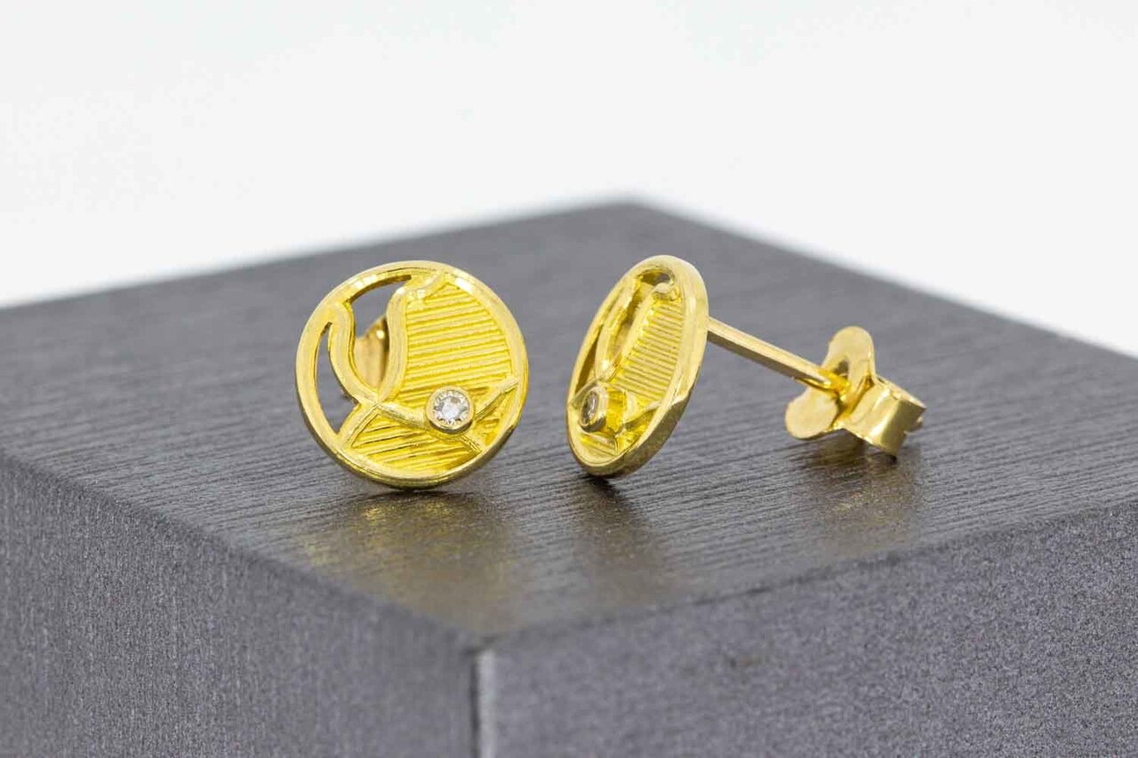 18 Karaat gouden diamant oorknoppen - 9,1 mm