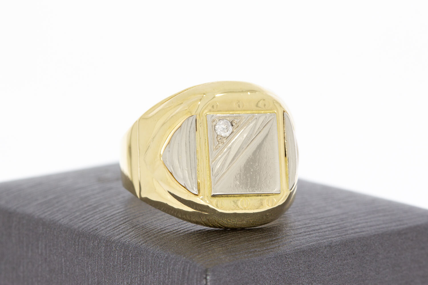 14 karaat gouden heren ring met Zirkonia - 21,2 mm