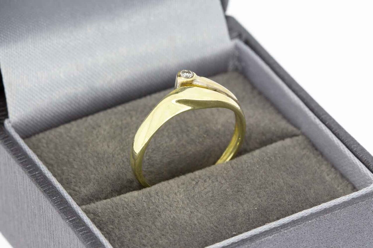 14 Karaat gouden Solitair ring met Zirkonia- 16,5 mm
