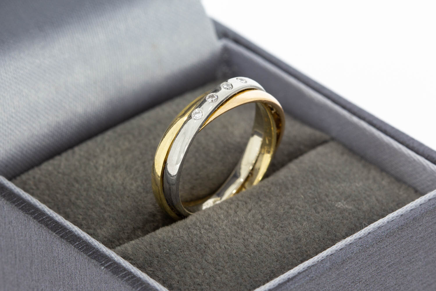 Diamant Crossover gouden ring 14 karaat - 15,6 mm