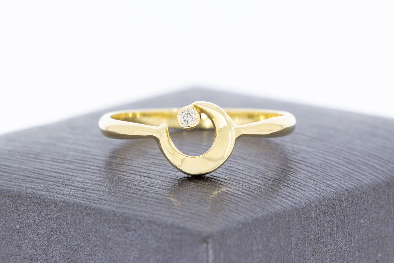14 Karaat gouden Halve Maan ring met Diamant - 17 mm