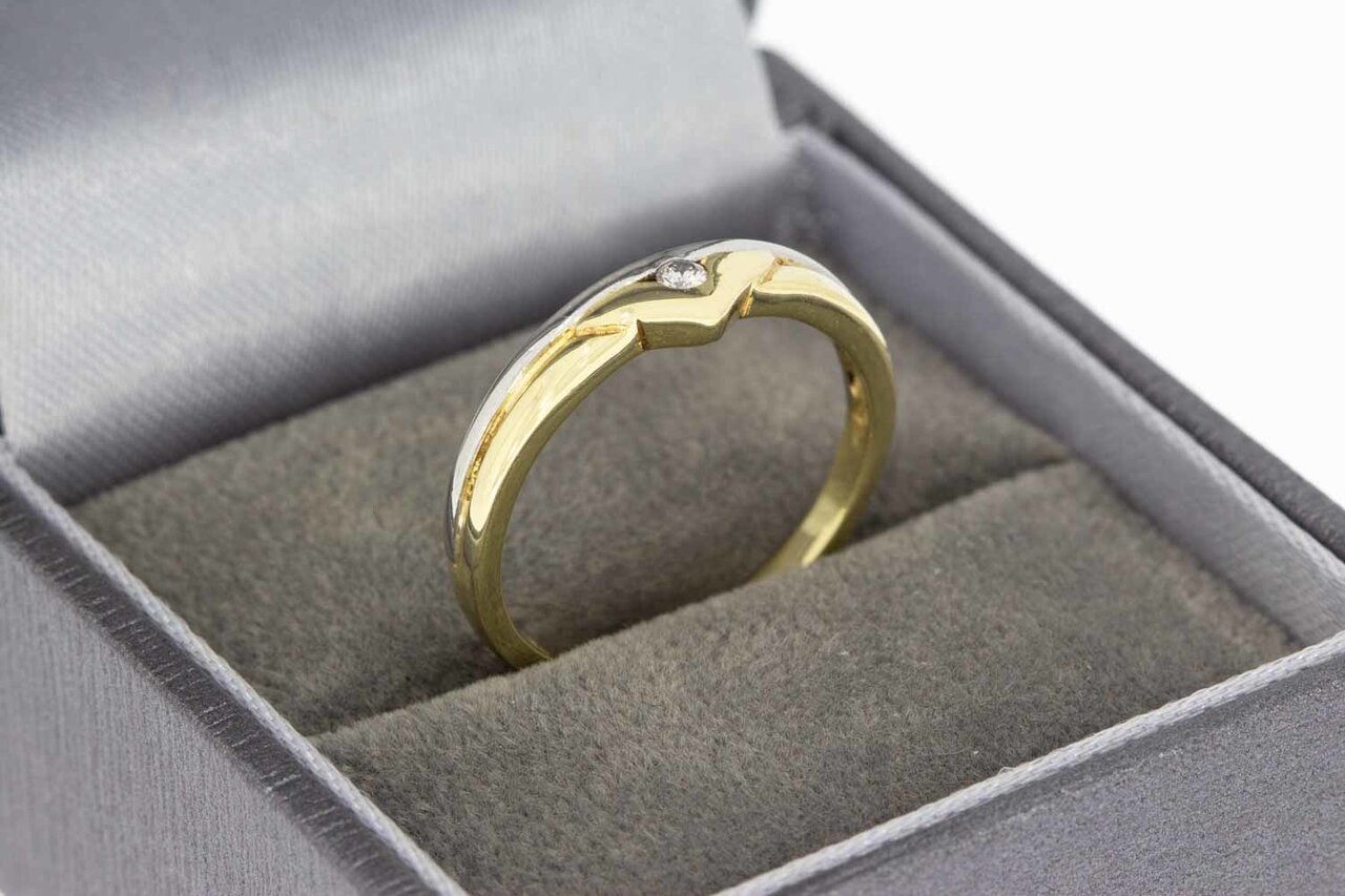 14 Karaat gouden Solitair ring met Diamant  - 17,5 mm