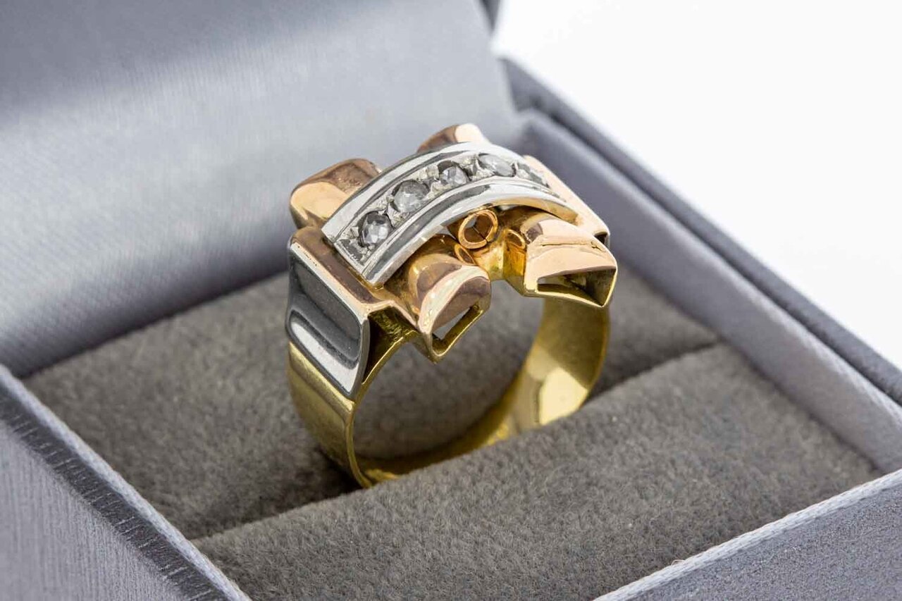 18 Karaat tricolor gouden Vintage ring met Diamant - 16,9 mm