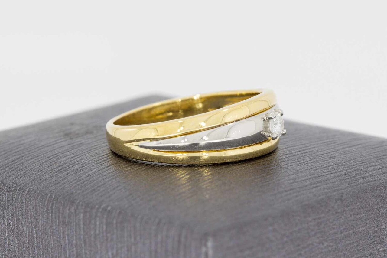 18 Karaat gouden Solitaire diamantring - 17,5 mm