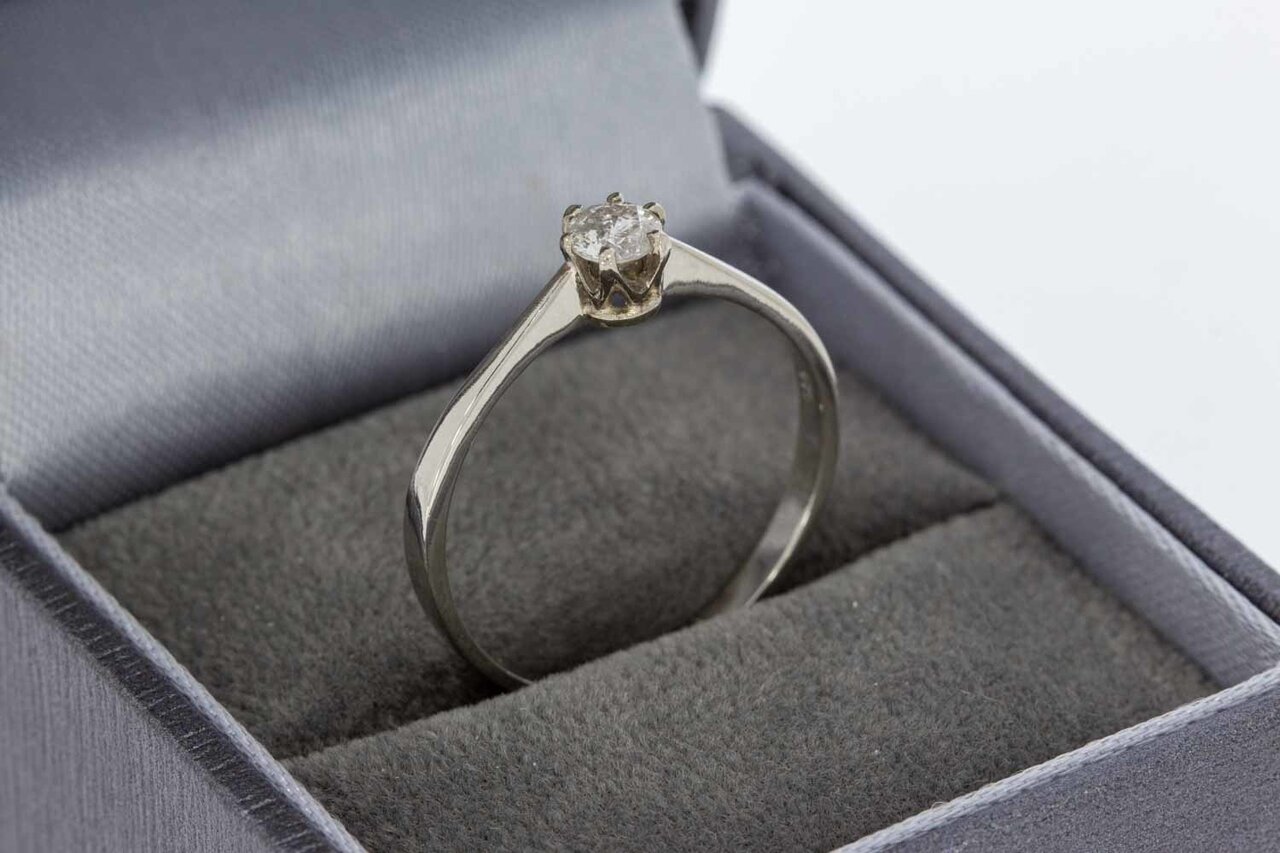 14 Karaat witgouden Solitair ring gezet met Diamant-18,7 mm