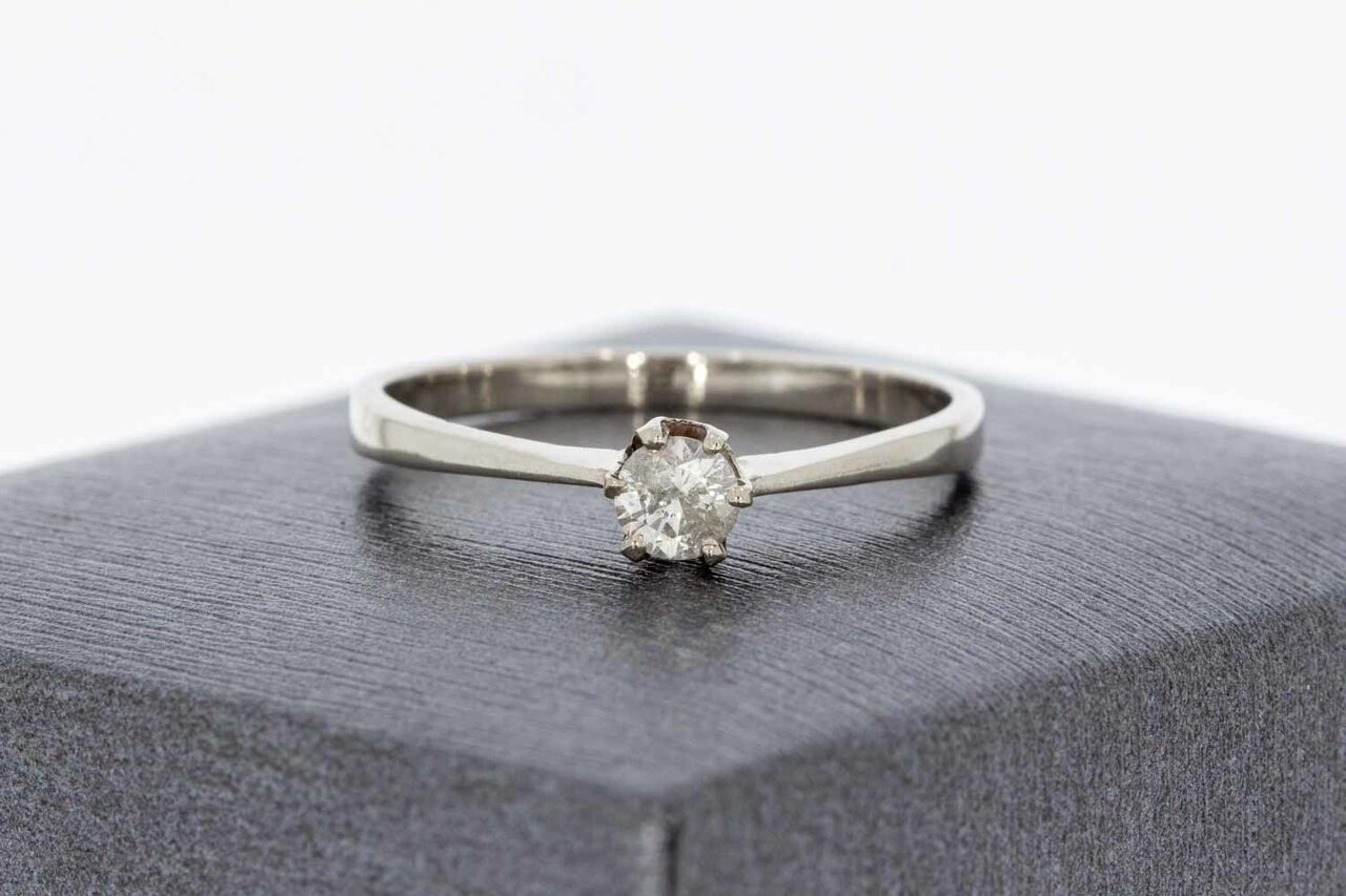 14 Karaat witgouden Solitair ring gezet met Diamant-18,7 mm