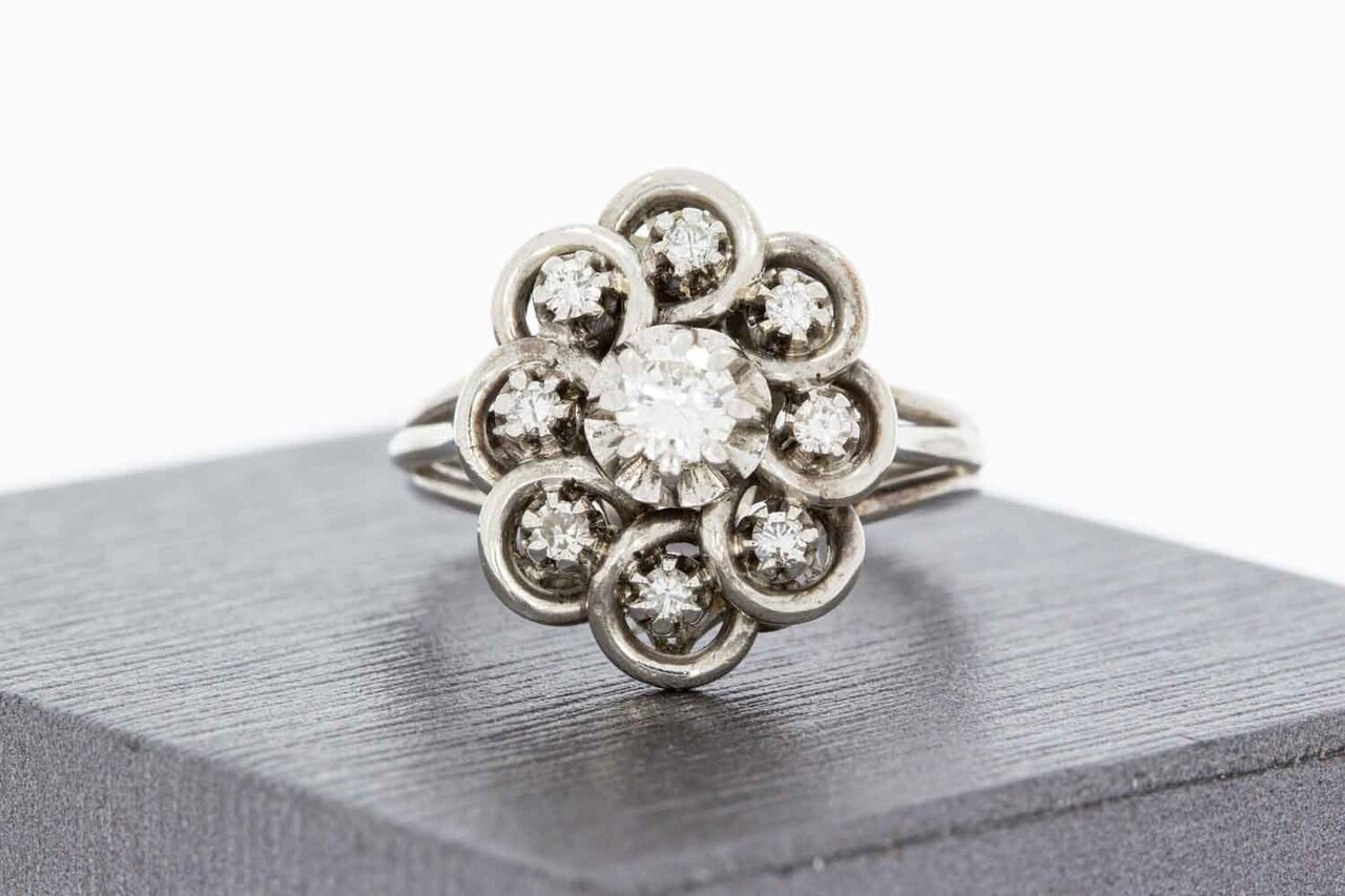 18 Karaat gouden Rozet ring gezet met Diamant - 17,5 mm