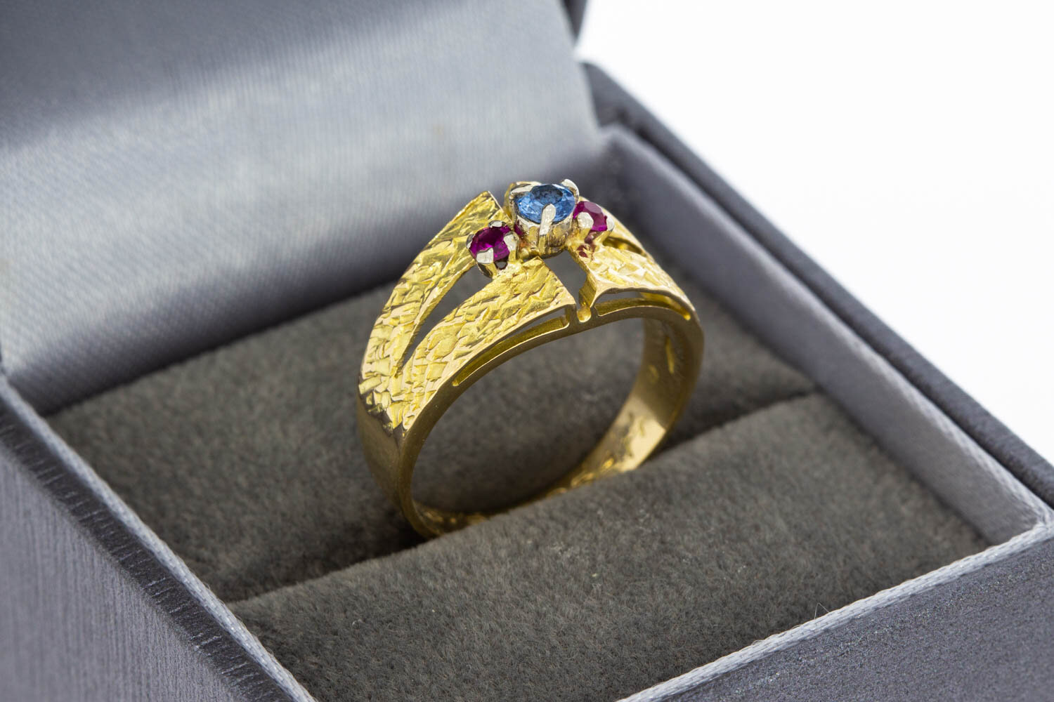 18 Karaat gouden Robijn ring met Aquamarijn - 16,7 mm
