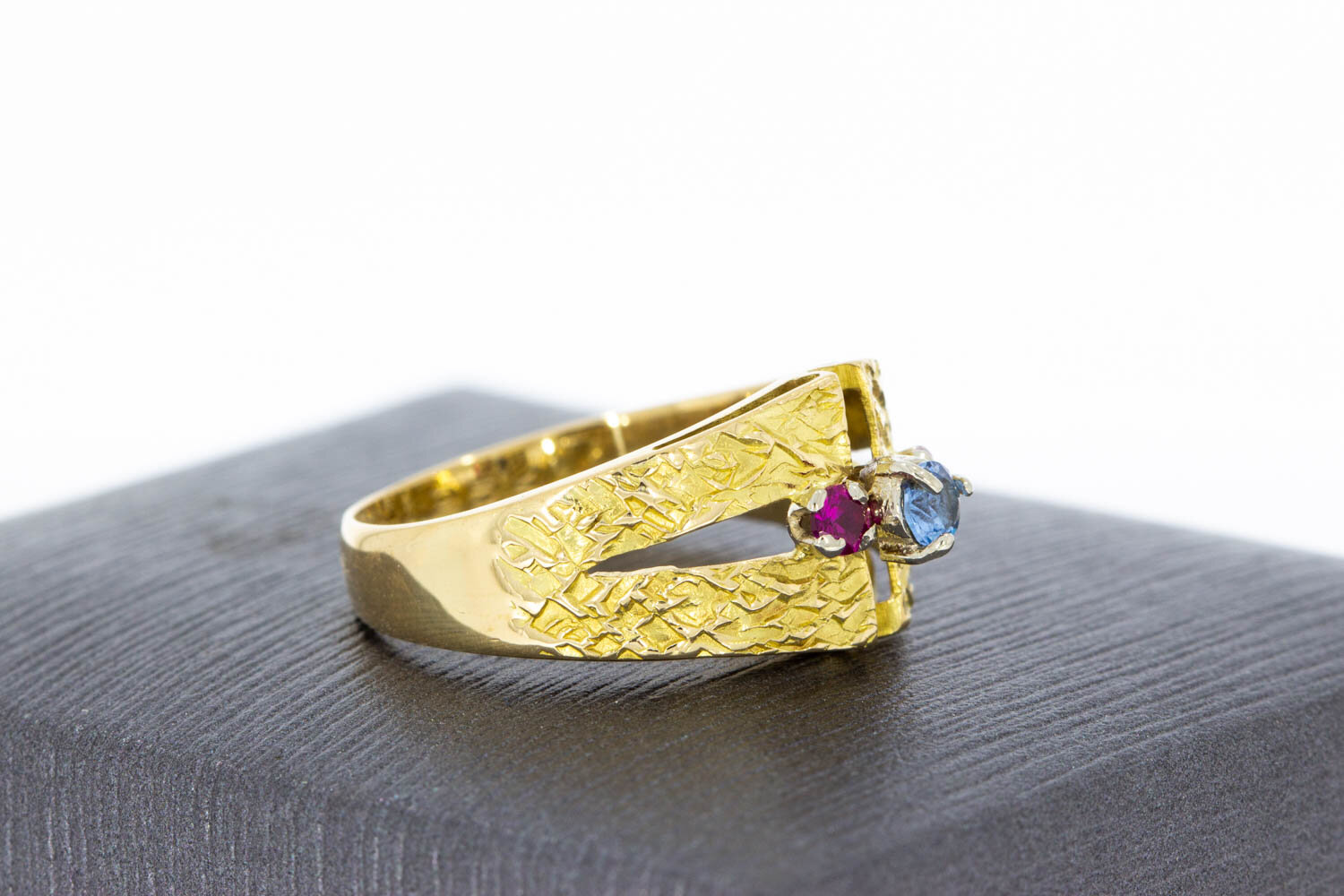 18 Karaat gouden Robijn ring met Aquamarijn - 16,7 mm