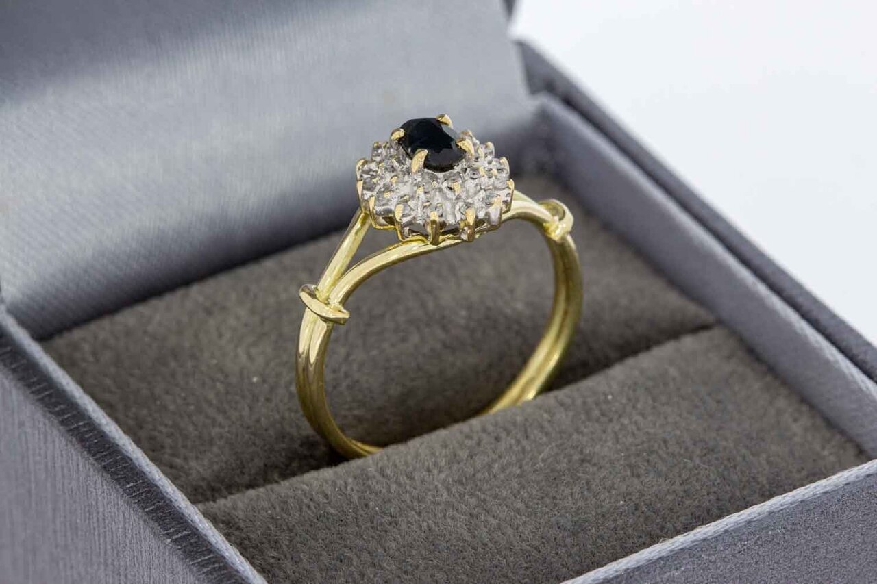 14 karaat gouden Saffier ring met Diamant - 17,1 mm