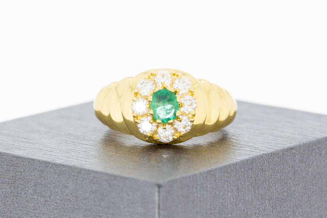 18 Karaat gouden Smaragd ring met Saffier - 17,3 mm