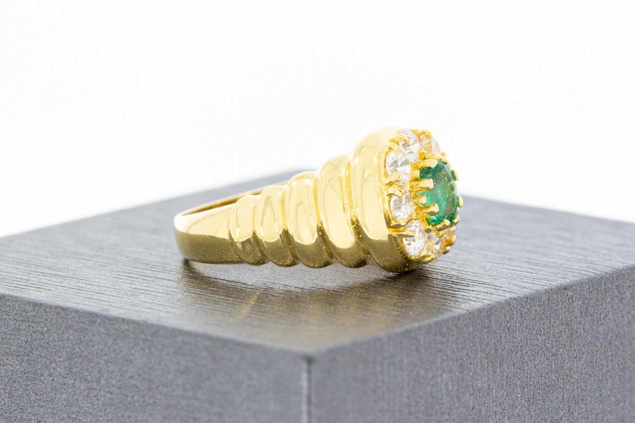 18 Karaat gouden Smaragd ring met Saffier - 17,3 mm