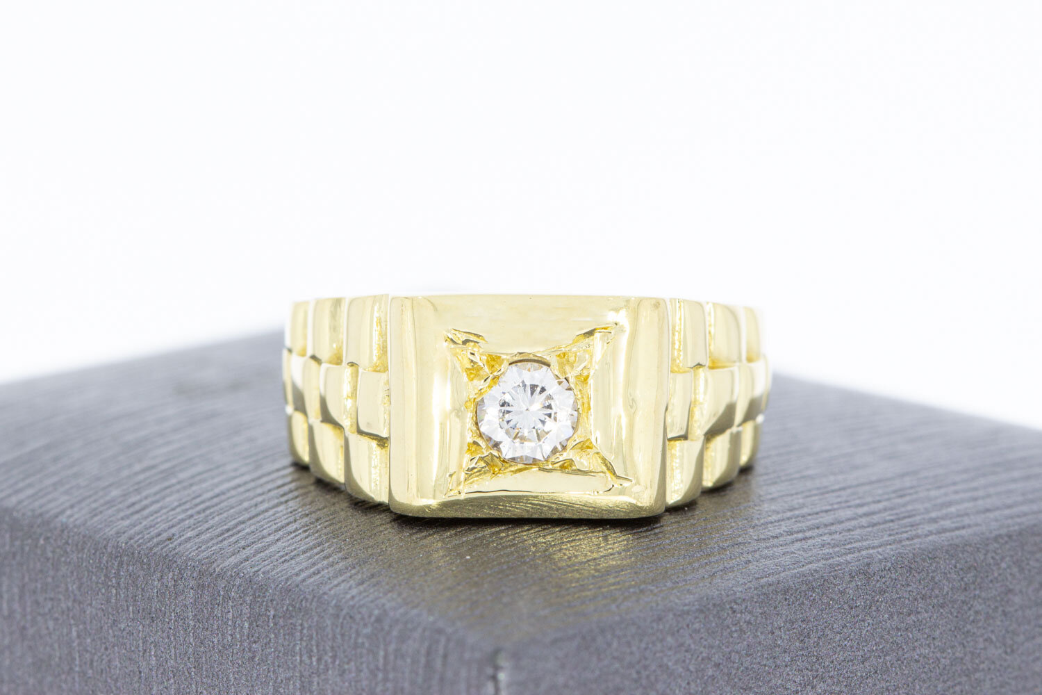 14 Karaat gouden Rolex style saffier ring - 19,1 mm