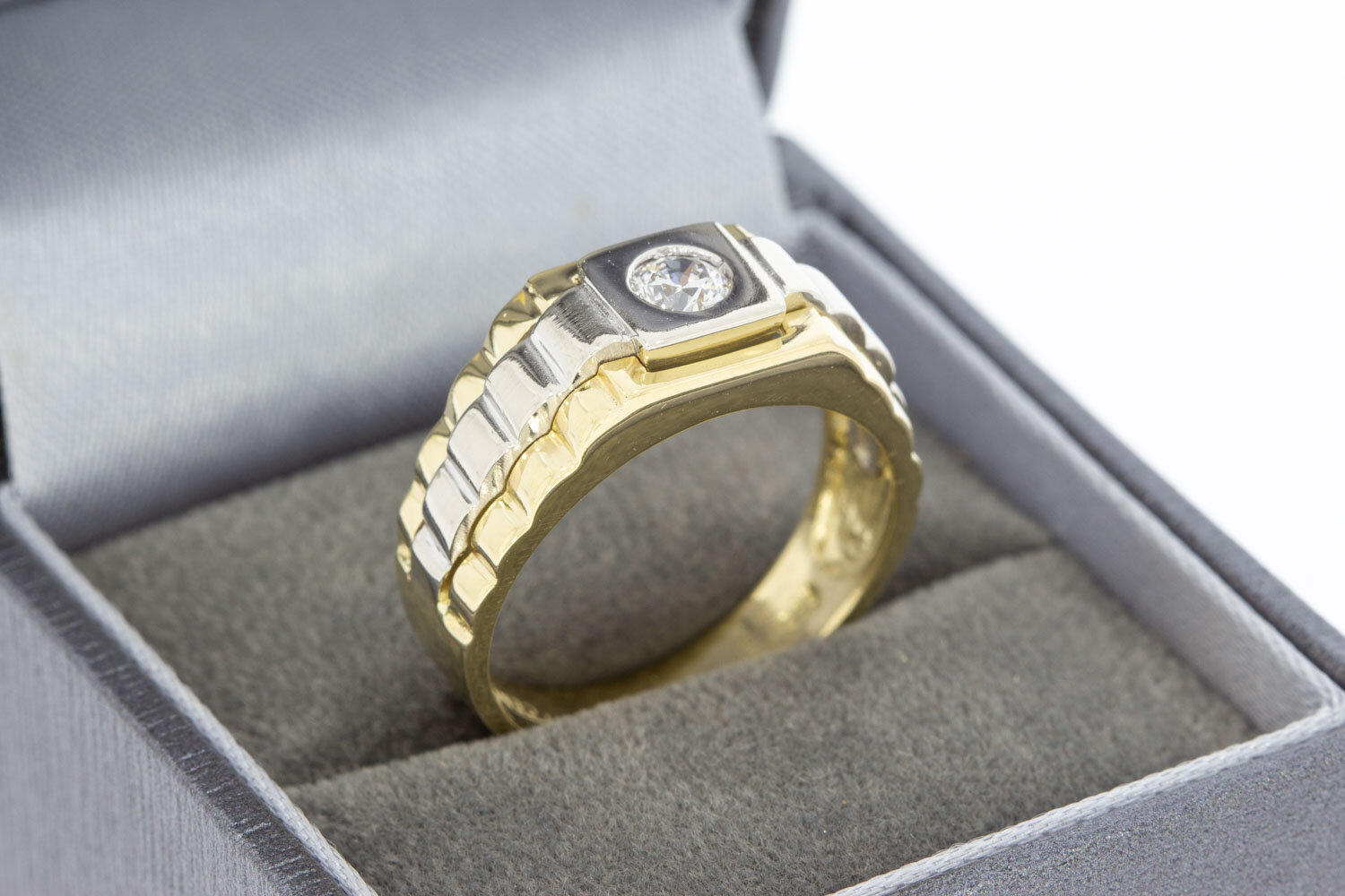 14 Karaat gouden Rolex style saffier ring - 19 mm