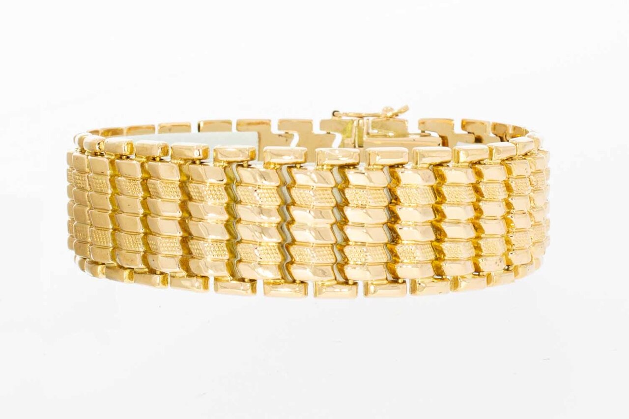 18 Karaat gouden brede Fantasie armband - 19,1 cm