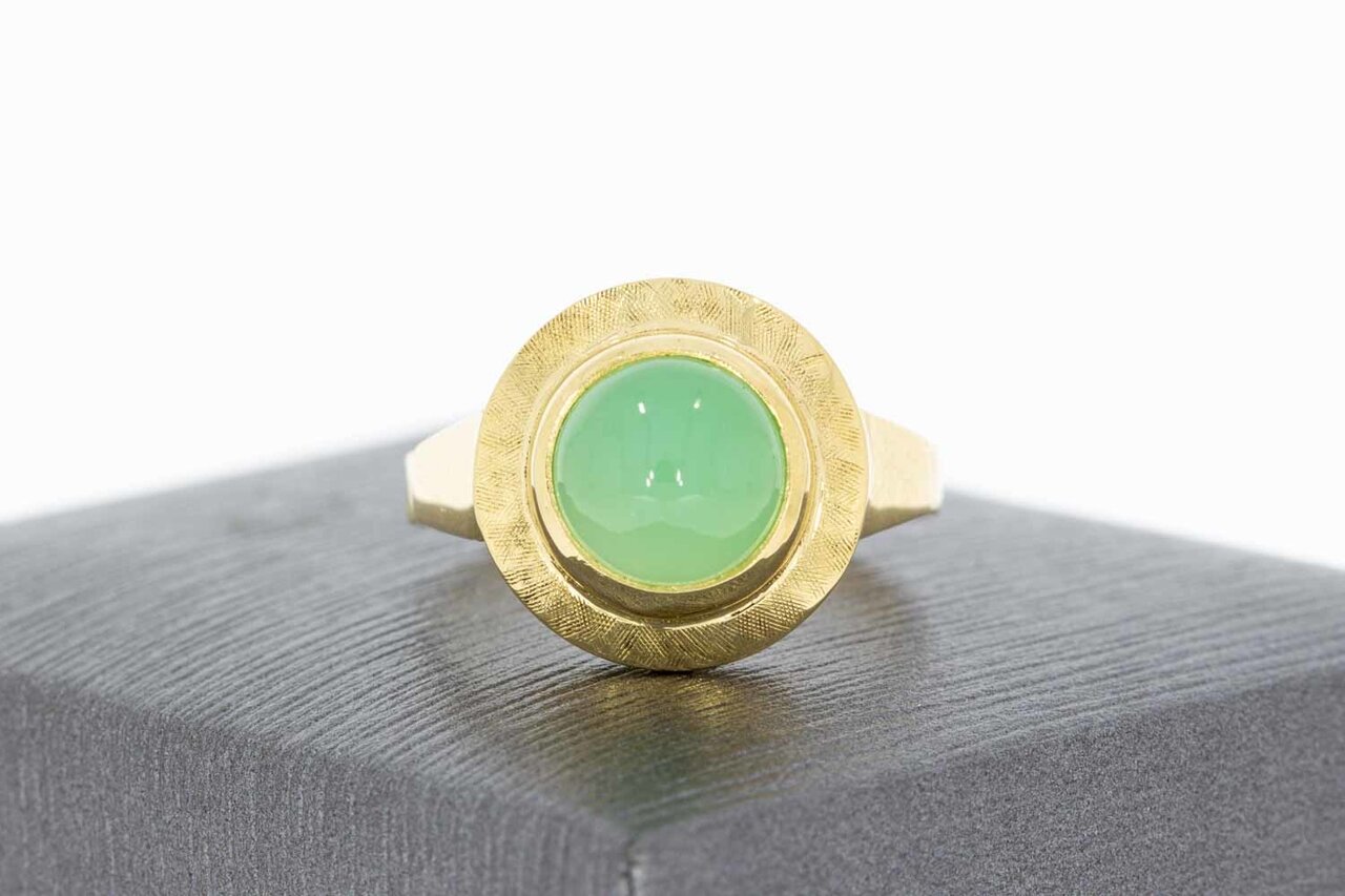 18 Karaat gouden Vintage ring met Chrysopras -17,8 mm