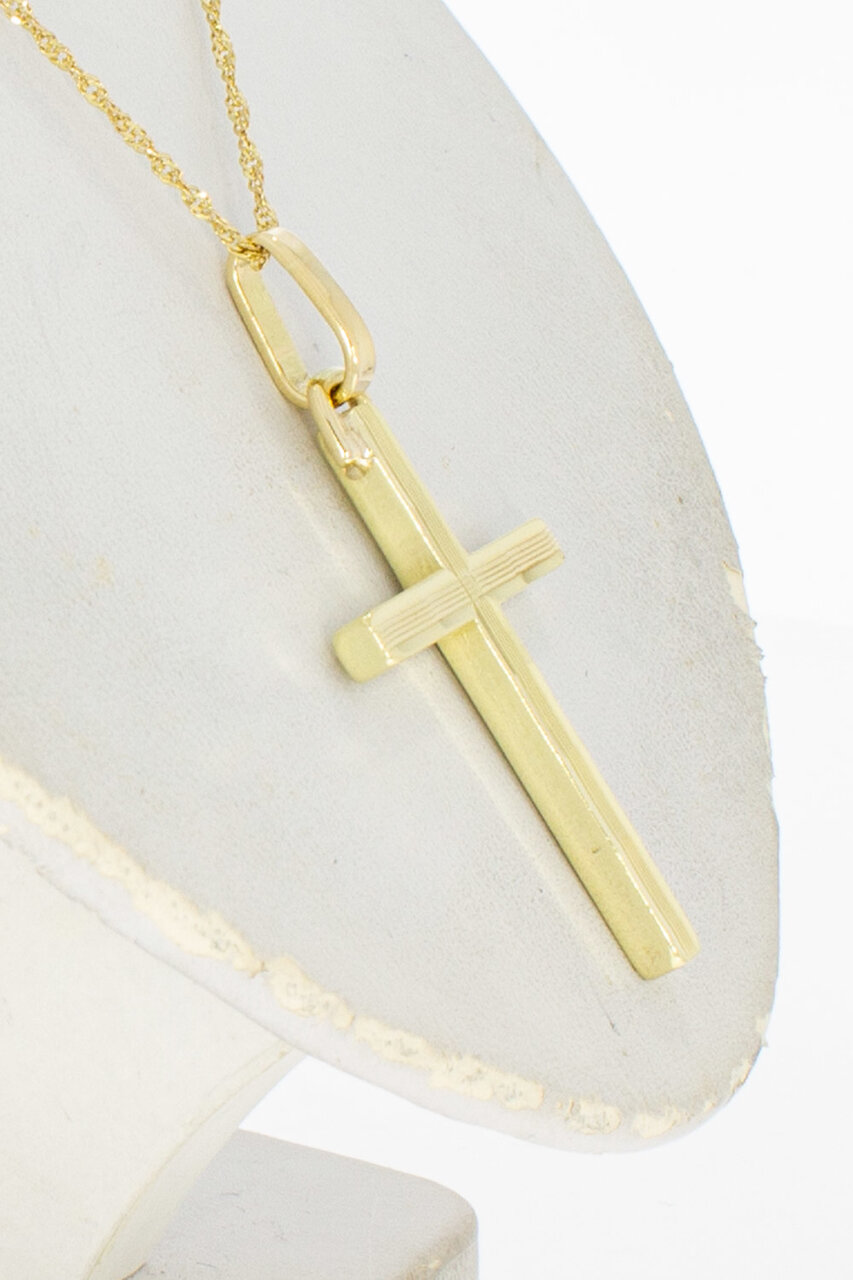 14 Karaat geel gouden Kruis ketting hanger (3,5 cm)