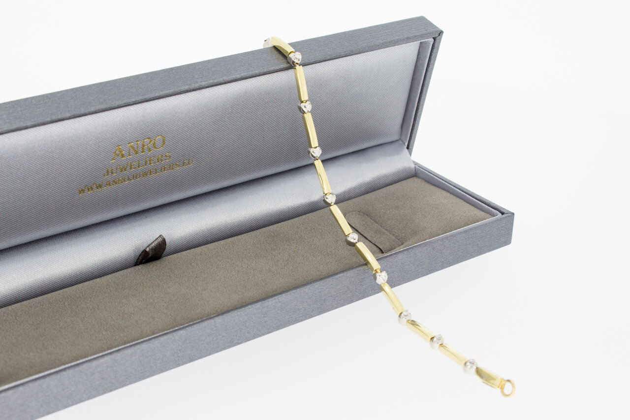 18 Karaat bicolor gouden diamant Tennis armband  - 19 cm