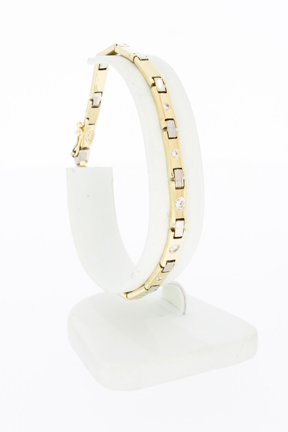 14 Karaat gouden Staafjes armband met Diamant - 19,7 cm