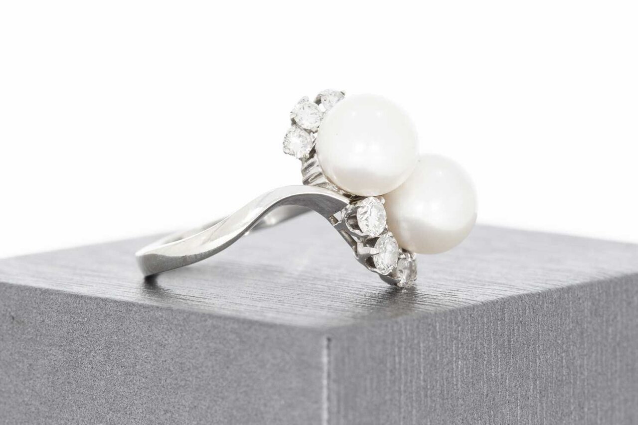 18 Karaat gouden Parel ring met Diamant - 18,1 mm