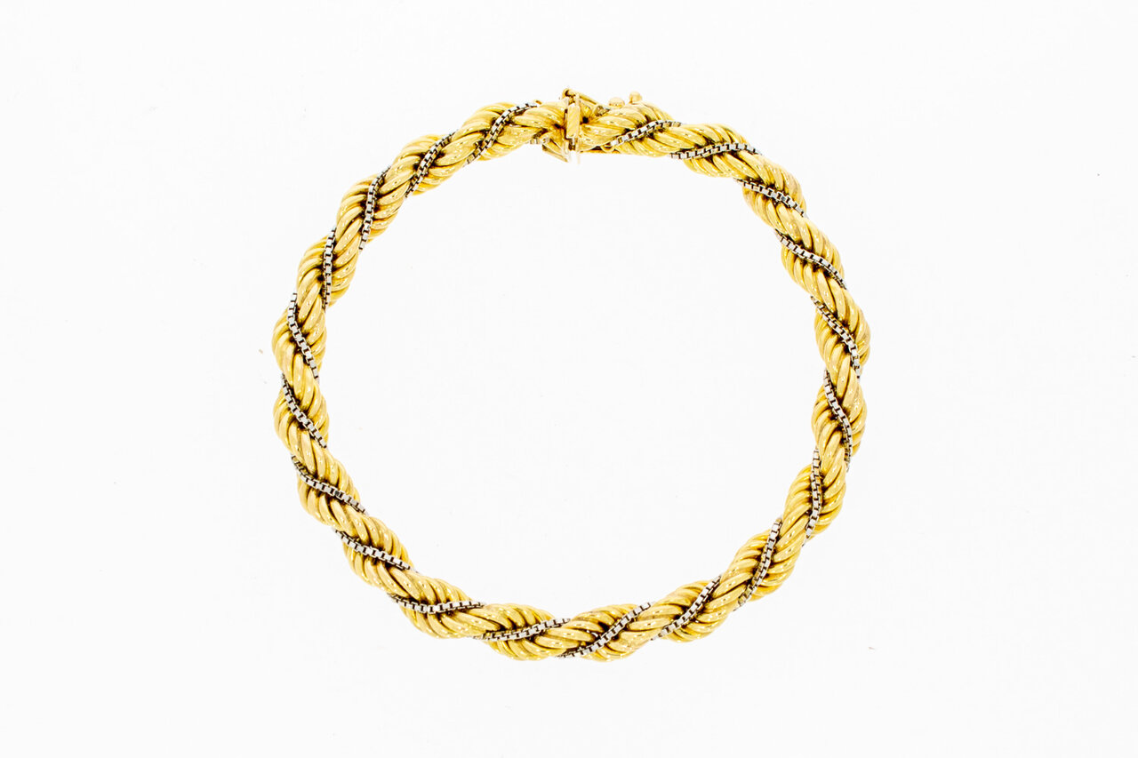 18 Karaat bicolor gouden Koord armband - 20,3 cm