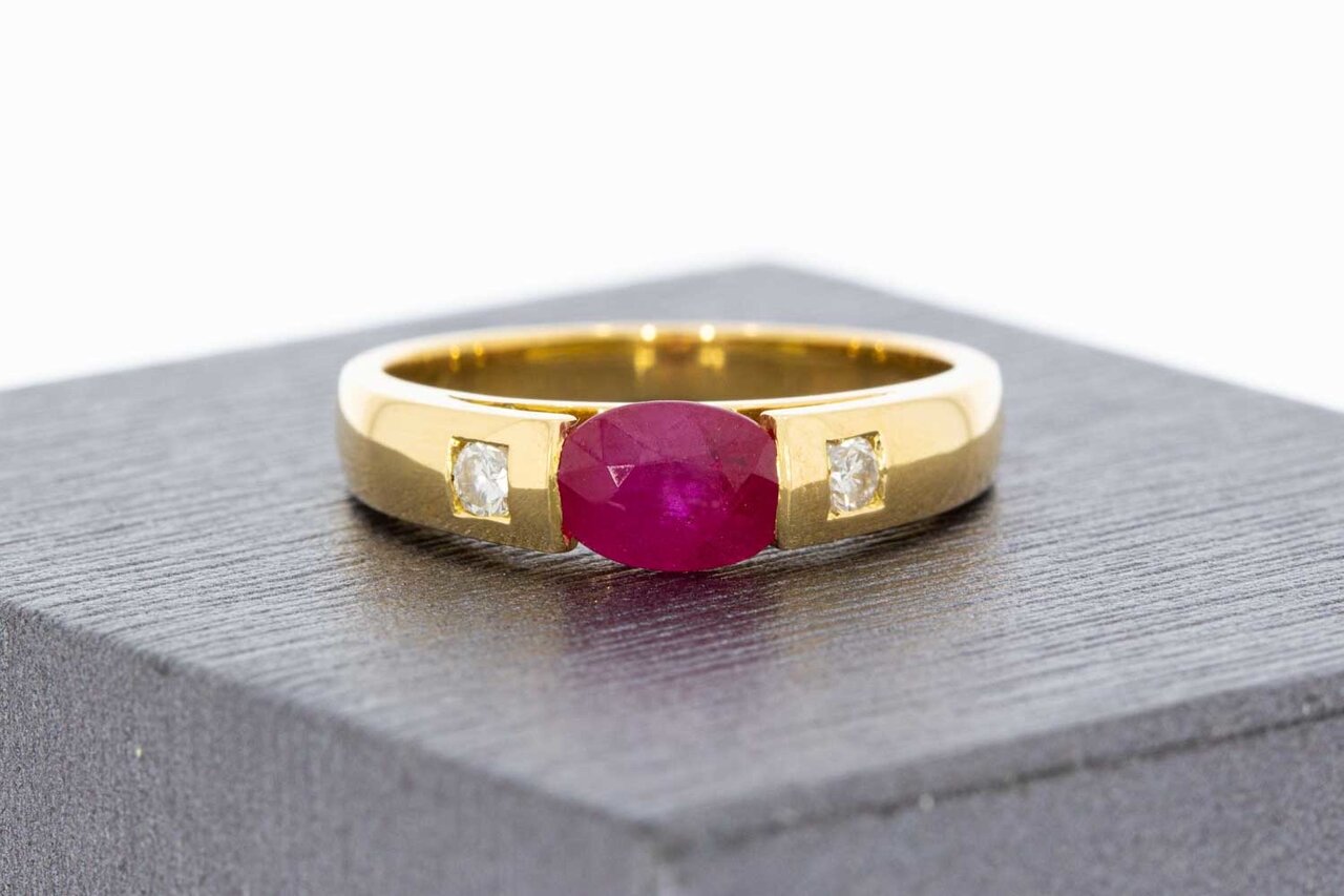 18 Karaat Robijnring met Diamant - 17 mm