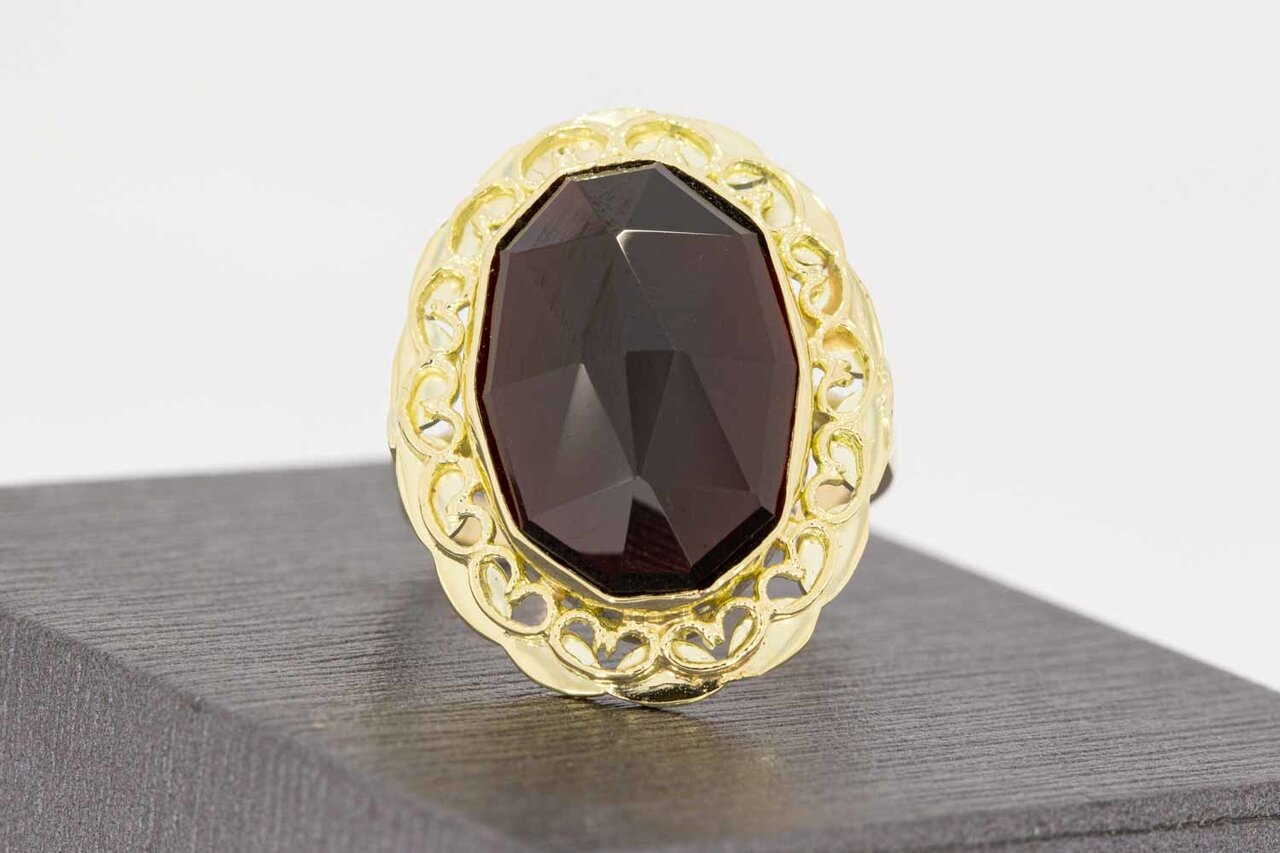 14 Karaat goud Retro Granaat ring - 17,9 mm