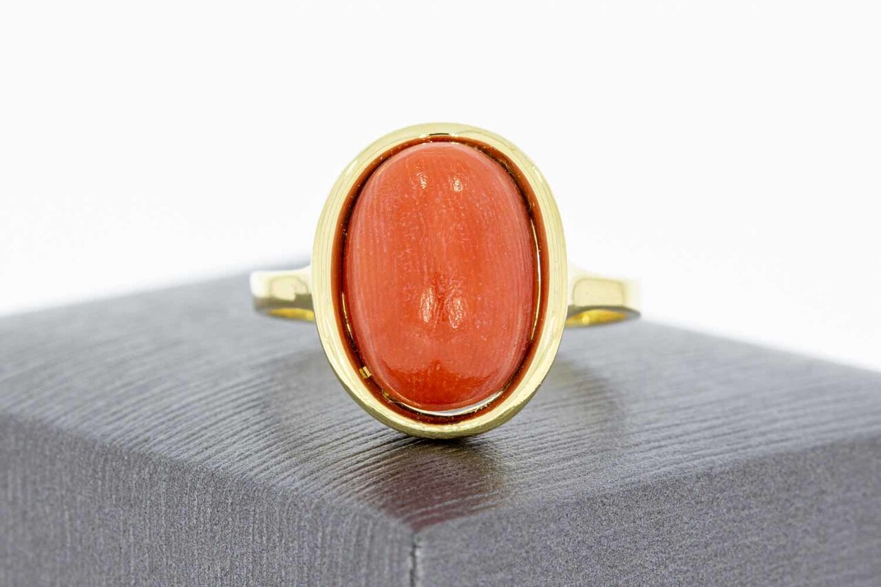 14 Karaat goud bloed koraal ring - 19,4 mm