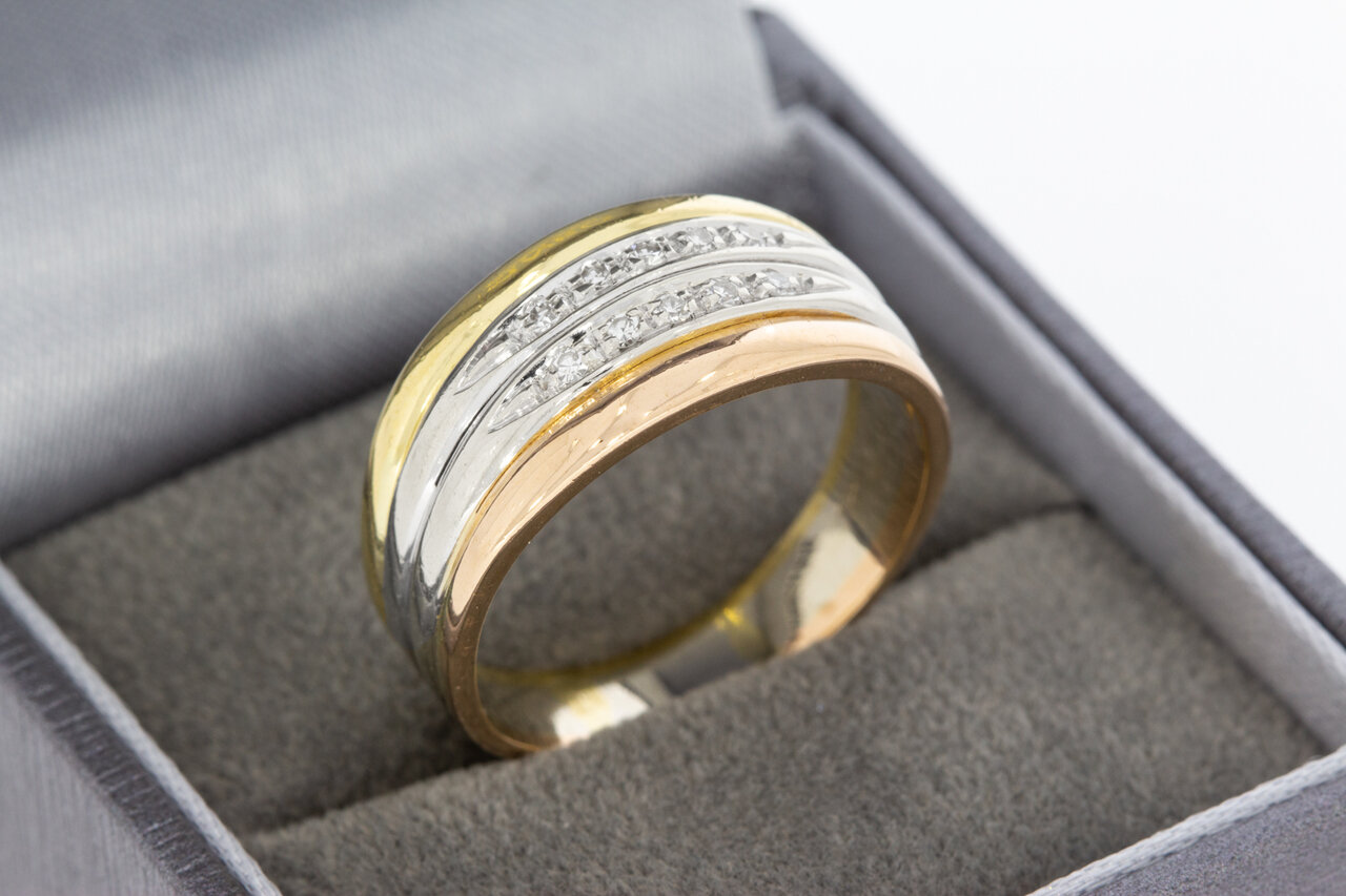 Tricolor 18 Karaat goud diamant ring - 19,6 mm