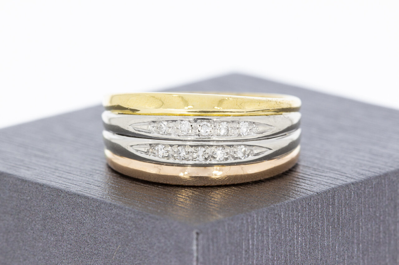 Tricolor 18 Karaat goud diamant ring - 19,6 mm