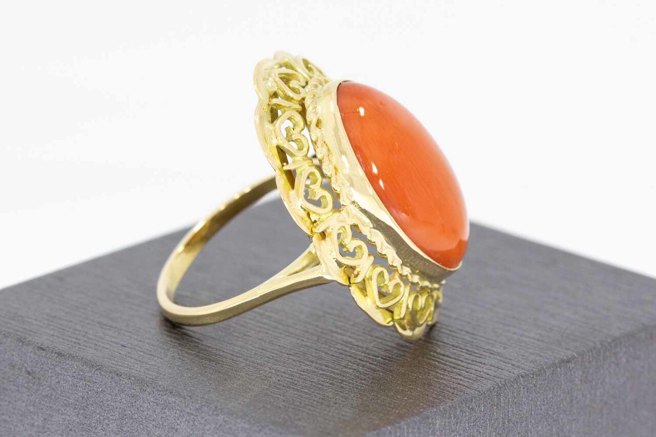 14 Karaat Bloedkoraal ring - 18,3 mm