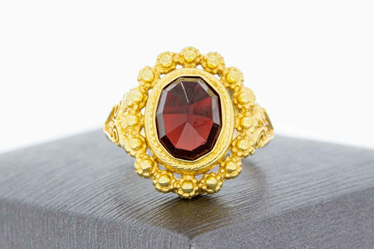 14 Karaat Vintage Granaat damesring - 18,1 mm