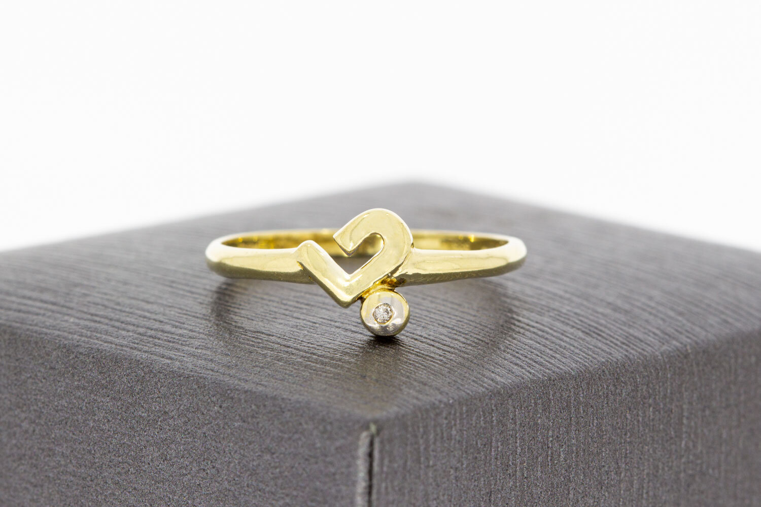 14K gouden diamantring met hartje - 17,3 mm