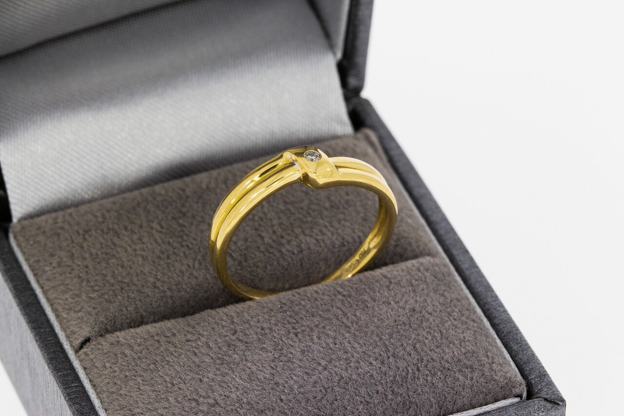 18 karaat gouden diamant ring dames - 17,2 mm