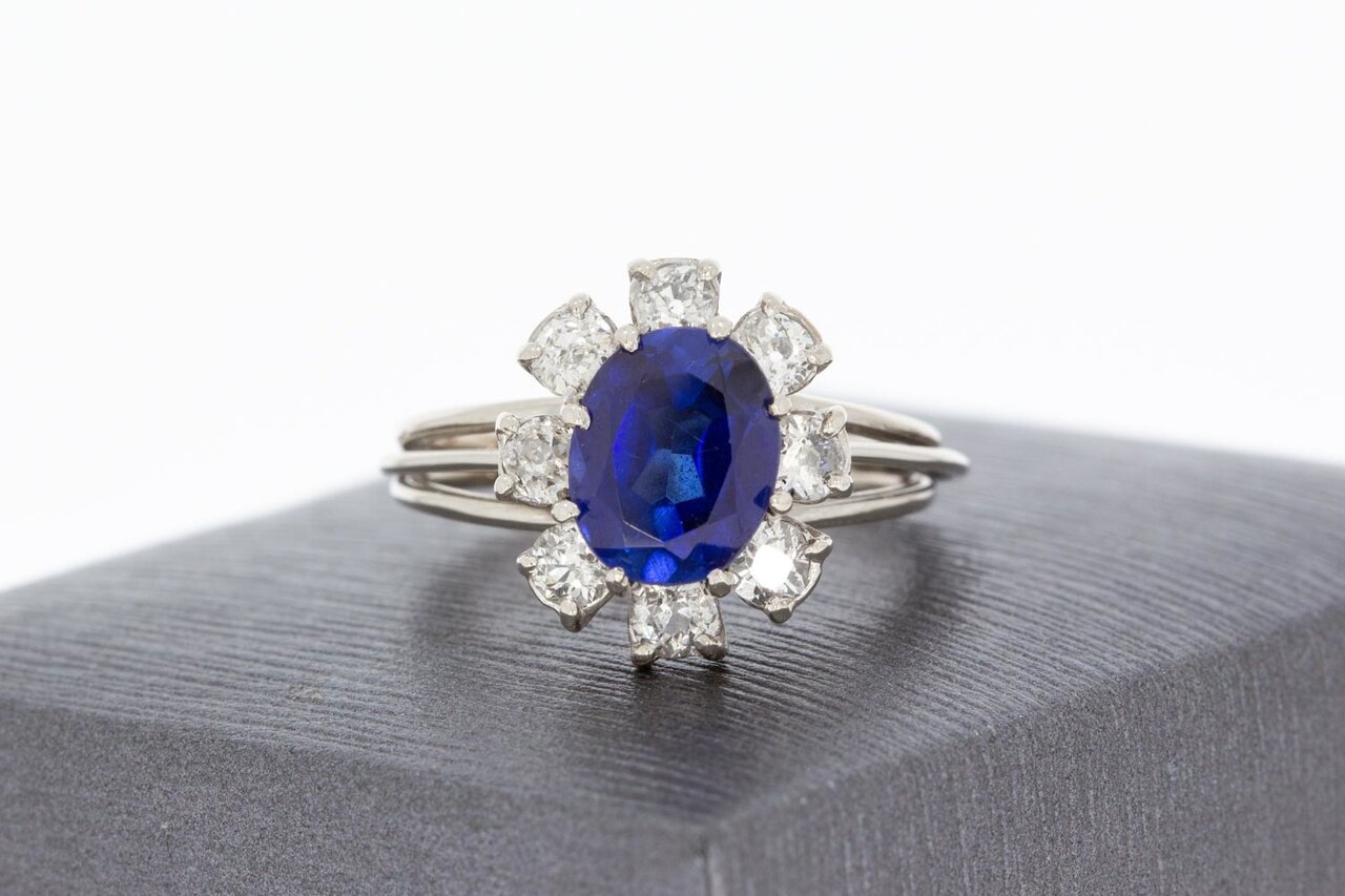 18 Karaat Saffier dames ring met Diamant - 17,2 mm