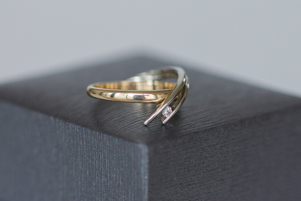 14 Karaat bicolor ring met Diamant - 14,9 mm