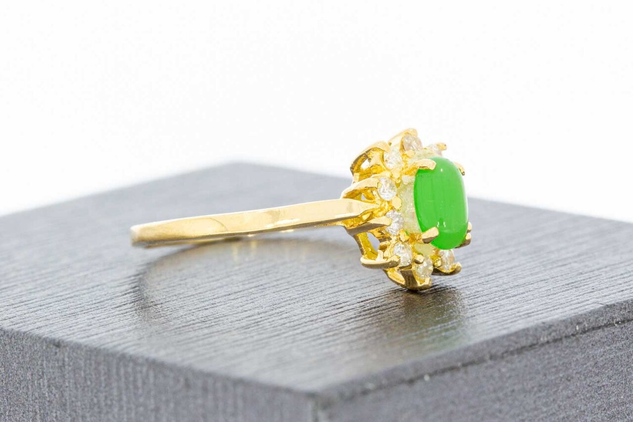 18 Karaat Smaragdring met Diamant - 17 mm