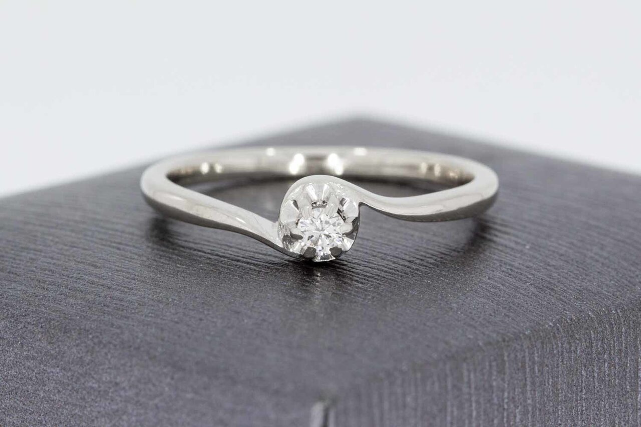 14 karaat witgouden diamantring - 18,4 mm