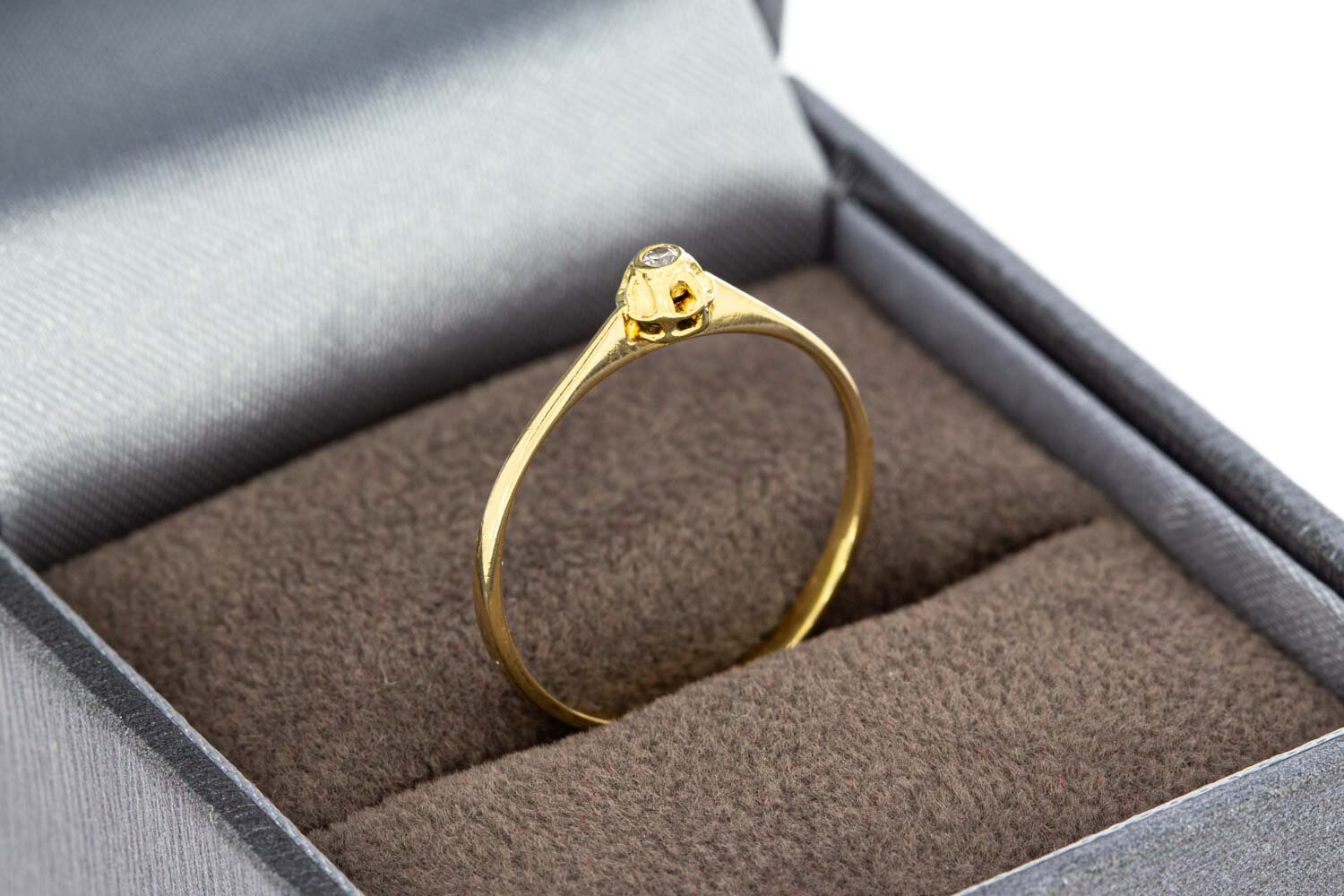 Diamant Solitairring 14 karaat goud - 16,3 mm