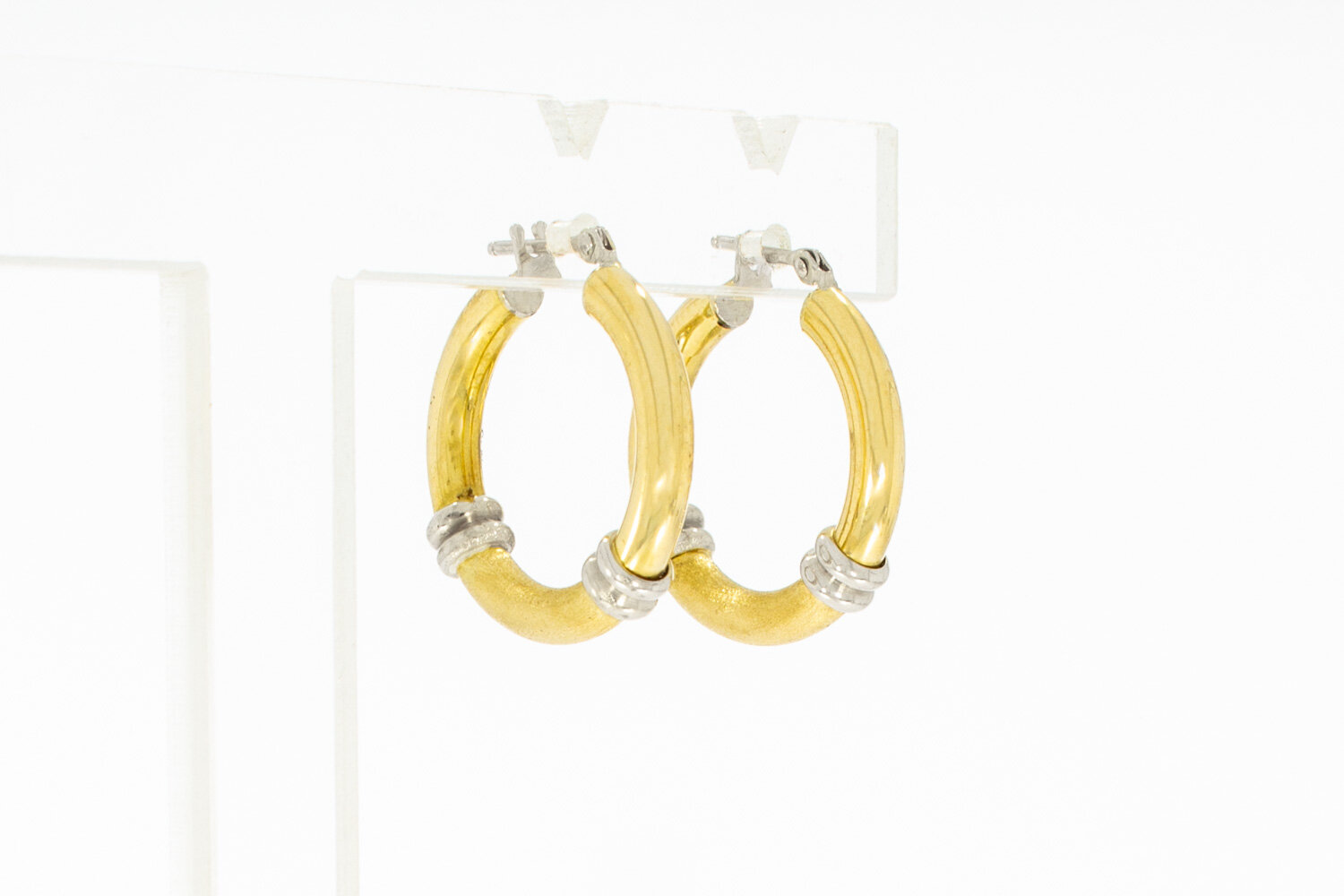 Bicolor oorringen 18 karaat goud - 2 cm