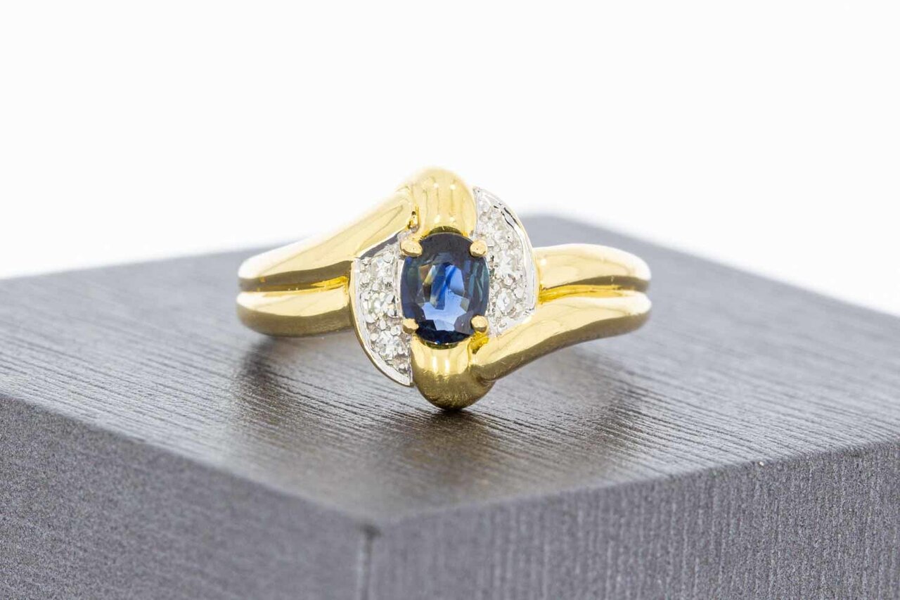 18 Karaat Saffier ring met diamant - 17,1 mm