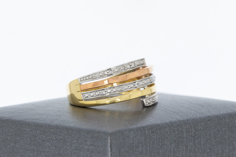 9 karaat tricolor band ring - 17,6 mm