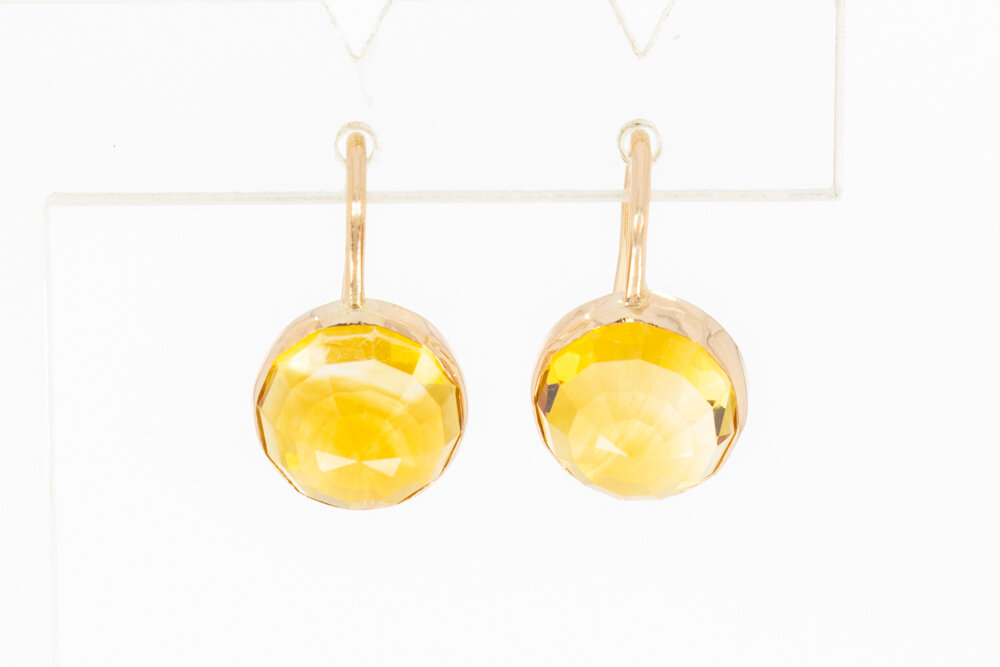 14 karaat gouden Citrien oorhangers - 1,8 cm