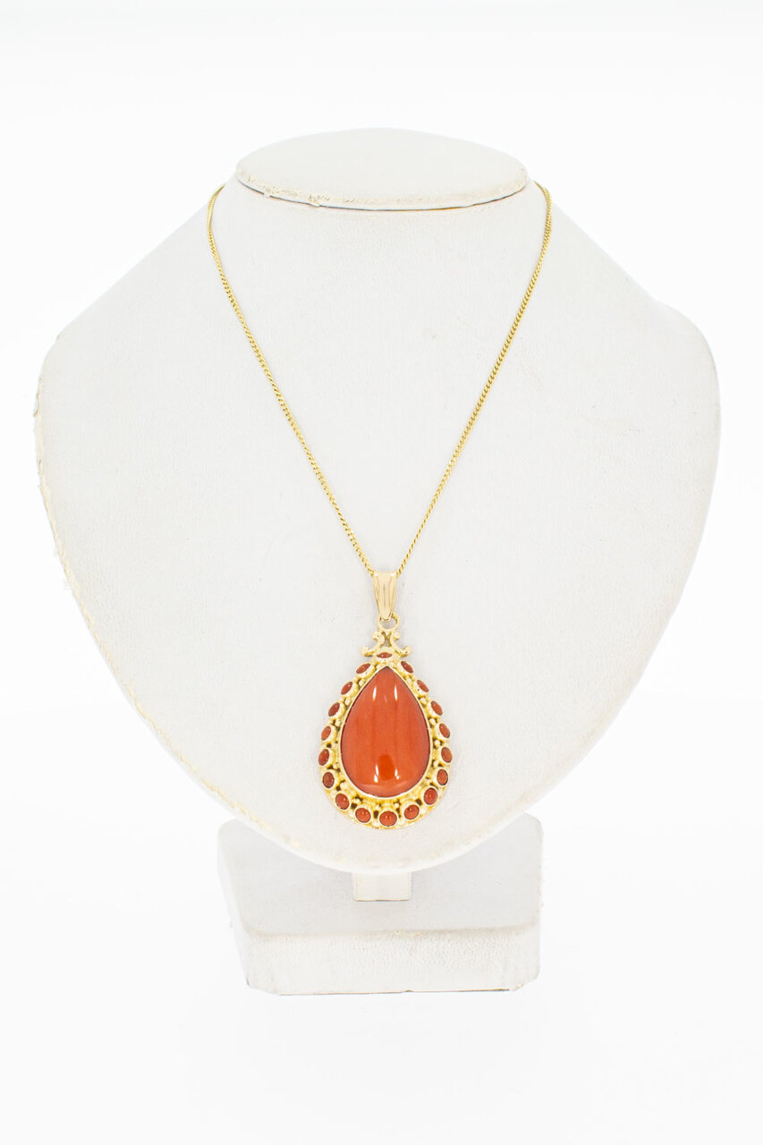 14 Karaat gouden hanger met Bloedkoraal