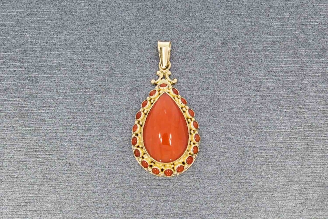 14 Karaat gouden hanger met Bloedkoraal